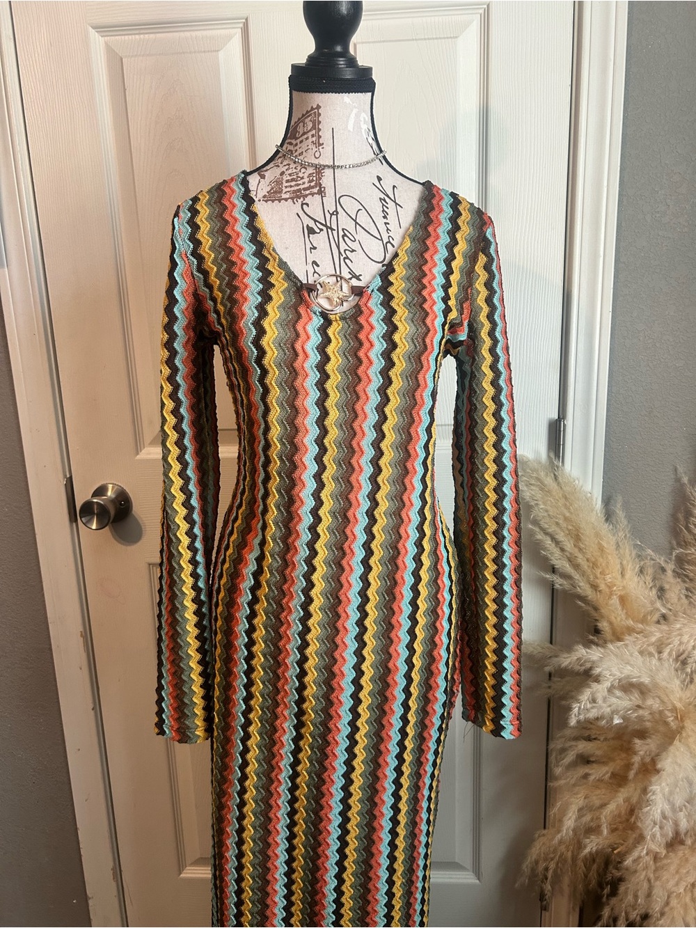 Multicolor Zigzag Long Sleeve Dress